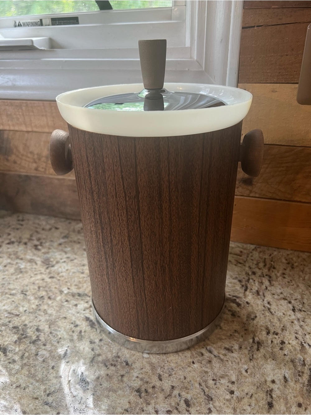 Mid-Century Style Faux Woodgrain Ice Bucket with White Trim - Slim Size